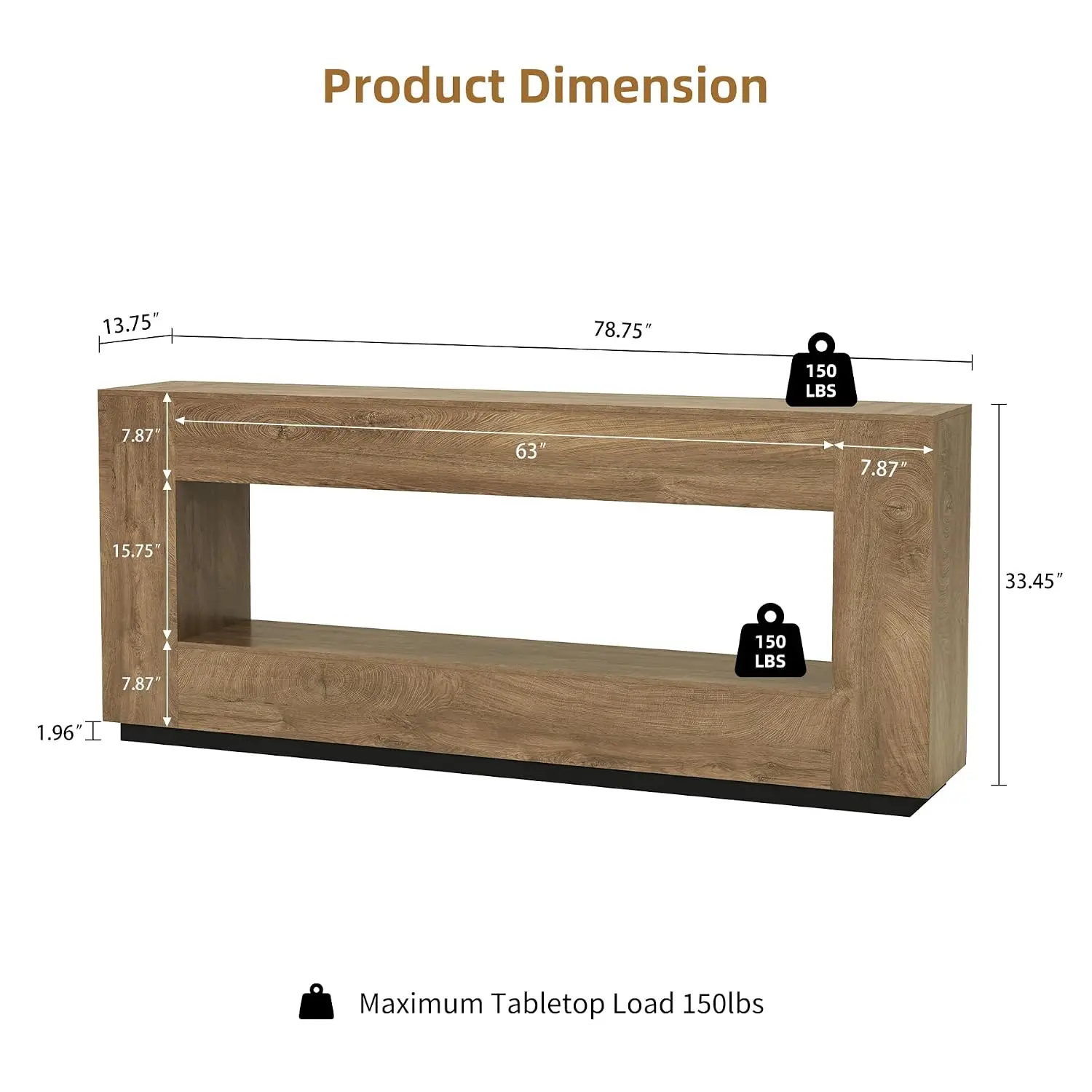 78 Inch 2-Tier Extra Long Console Table for Entryway, Oak Brown, Customized