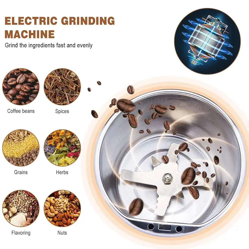 Electric Coffee Grinder,Spice Grinder for One-touch Grinding,Stainless Steel Mill Food,Pill Crusher Machines,Easy Cleaning