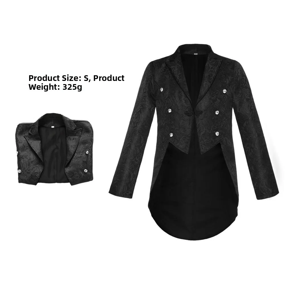 

Medieval Large Size Retro Suiting Long Tailcoat Men's Black Double-Row Buttoned Suiting for Stage Performance And Party