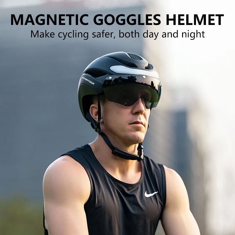 

Horntour Adult Bike Helmets with Rechargeable LED Rear Light Magnetic Goggles Visor Cycling Helmet MTB Breathable Bicycle Helmet