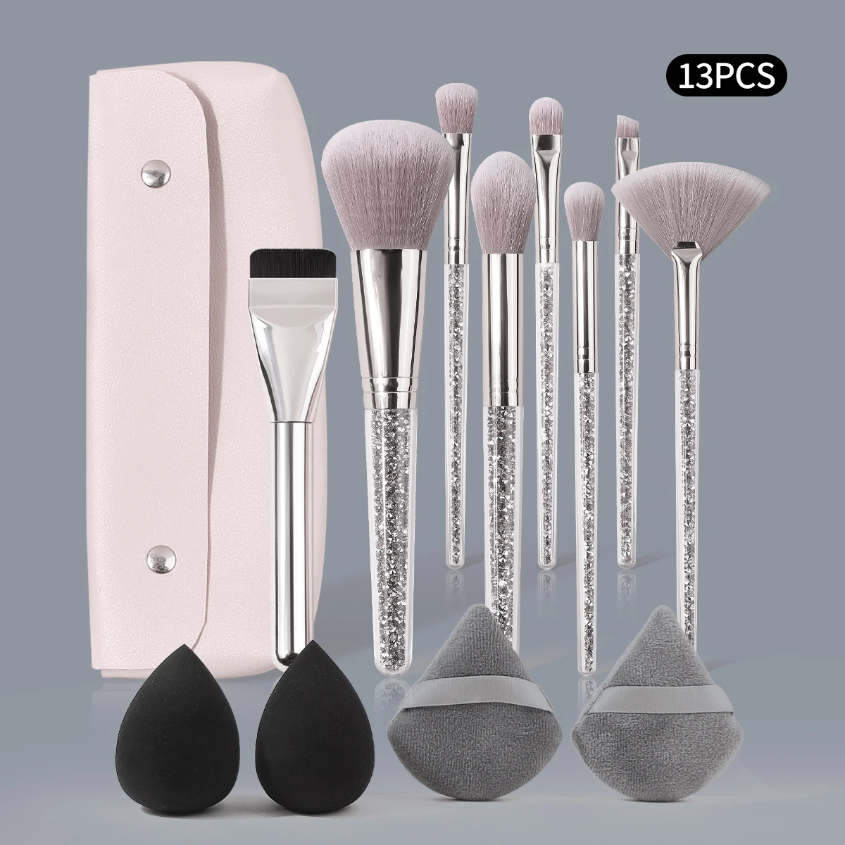 13-teiliges silbernes Make-up-Pinsel-Set, transparenter Kunststoffgriff mit Diamant-Optik, Make-up-Werkzeug-Set, Make-up-Geschenkset, professionelle Make-up-Pinsel