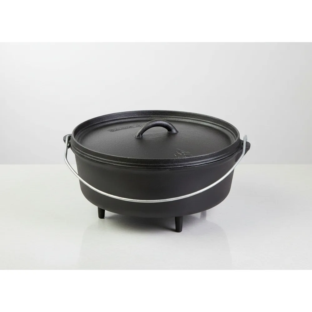 

12 Inch Cast Iron Dutch Oven with Thermometer - 6 Qt Heavy Duty Camping Cookware for Outdoor Cooking Enthusiasts