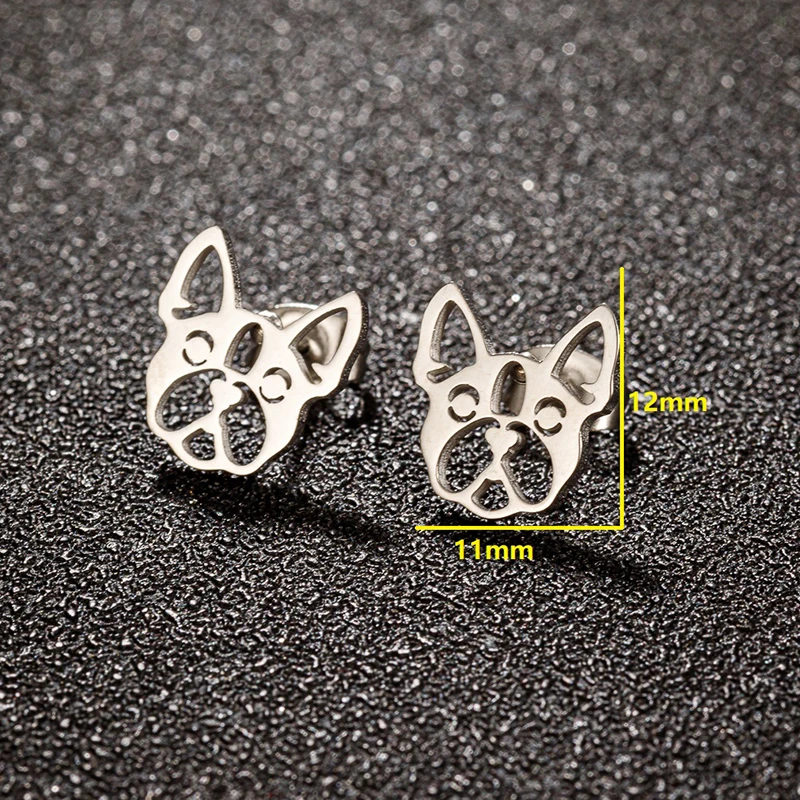 الفرنسية الفولاذ المقاوم للصدأ البلدغ وأقراط للرجال النساء لطيف الكلب ثقب الملحقات جميل الحيوان القرط بالجملة