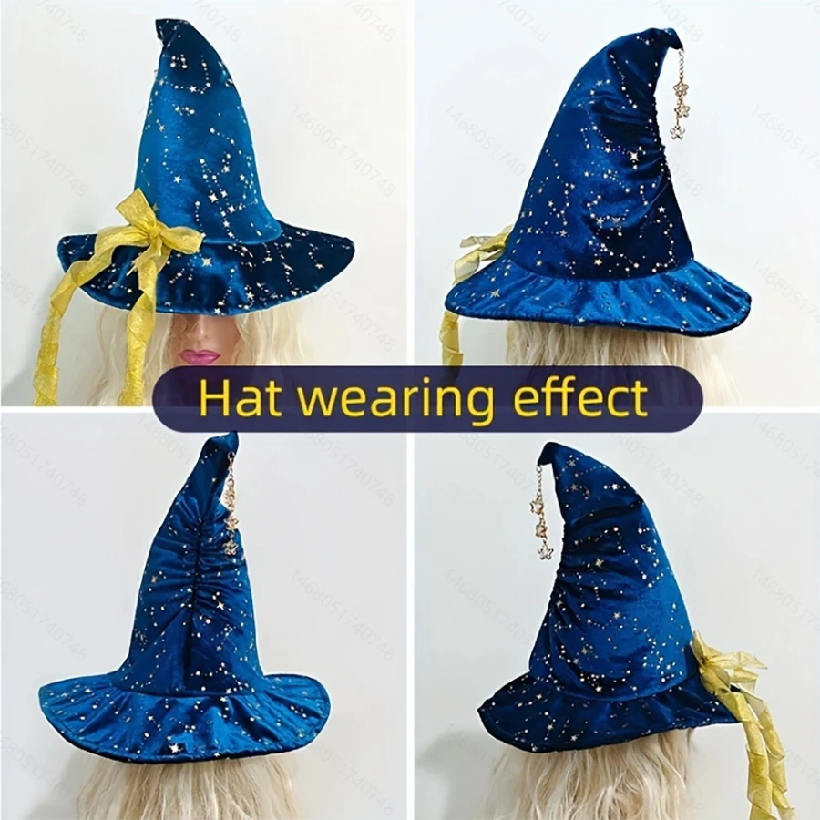 

Halloween Hexenbiest hat, Yellow Bow Star Pendant Witch Hat, Handmade dly, Party favors, home decor, holiday look,