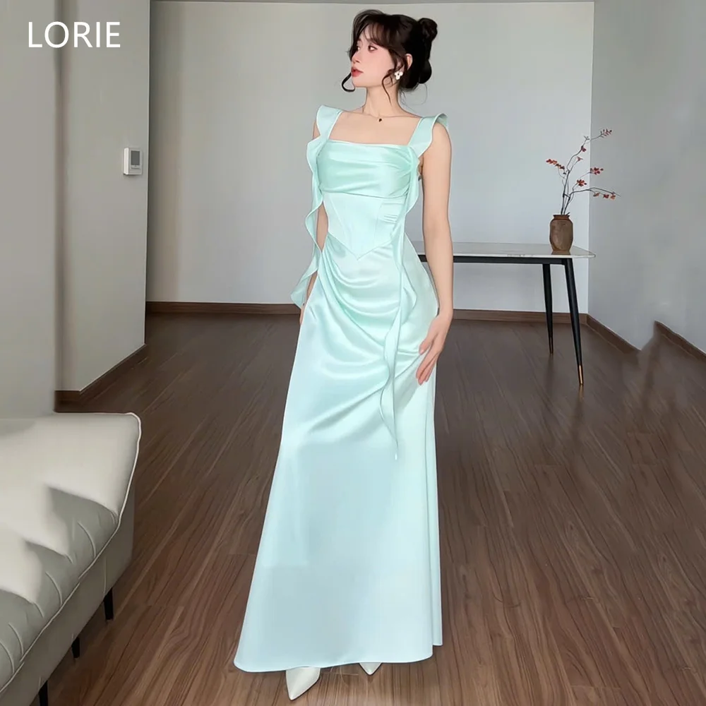 

LORIE Chic Satin Party Dresses Pleats Square Collar Sleeveless Ruffles Evening Prom Dress Lace-Up A-Line Prom Gowns Customized