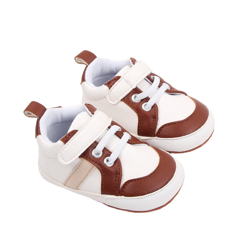 Baskets en cuir PU à rayures pour bébés garçons, coordonnantes, semelle souple, chaussures de premiers pas pour tout-petits