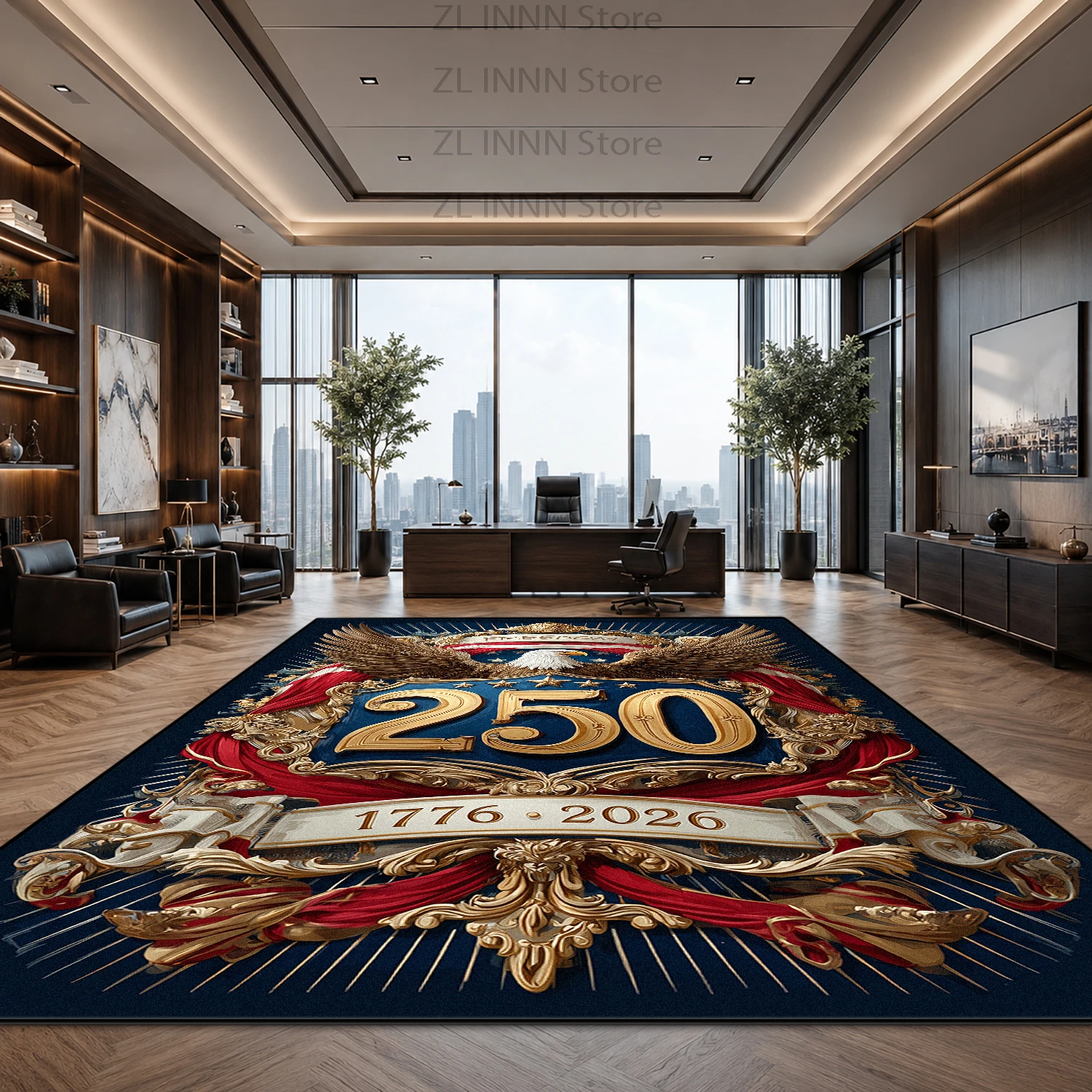 USA 250th Blue White Stripes Carpet for Living Room Decoration Home Large Size Custom Printed Rugs Office Area Fluffy Foot Mat