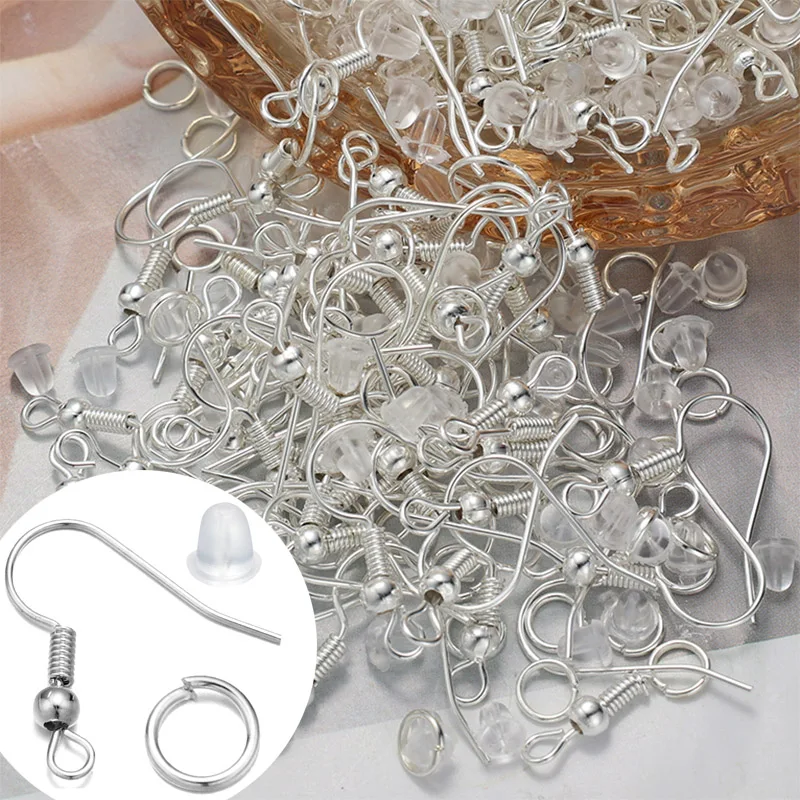 300pcs Sterling Silver Plated Hypoallergenic Earring Hooks Opening Jump Rings Earplugs Studs DIY Earring Jewelry Making Findings