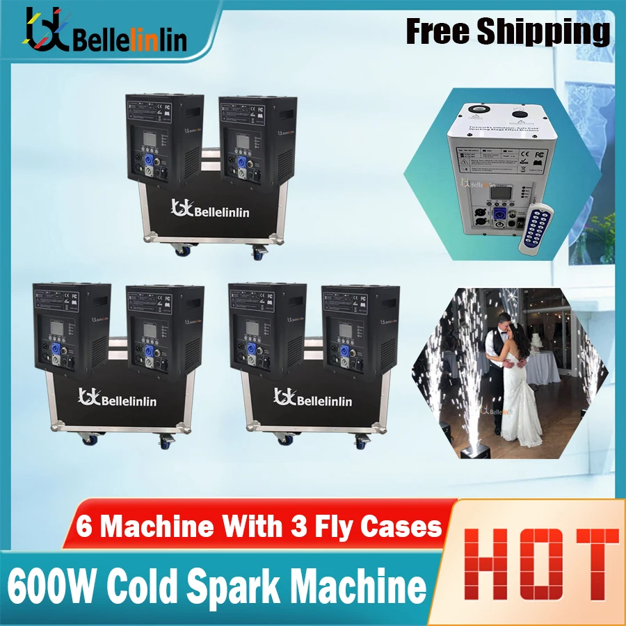 No Tax 6pcs 600w Cold Spark Machine With flightcase DMX Remote Cold Firework Machine Fountain Stage Spark Machine