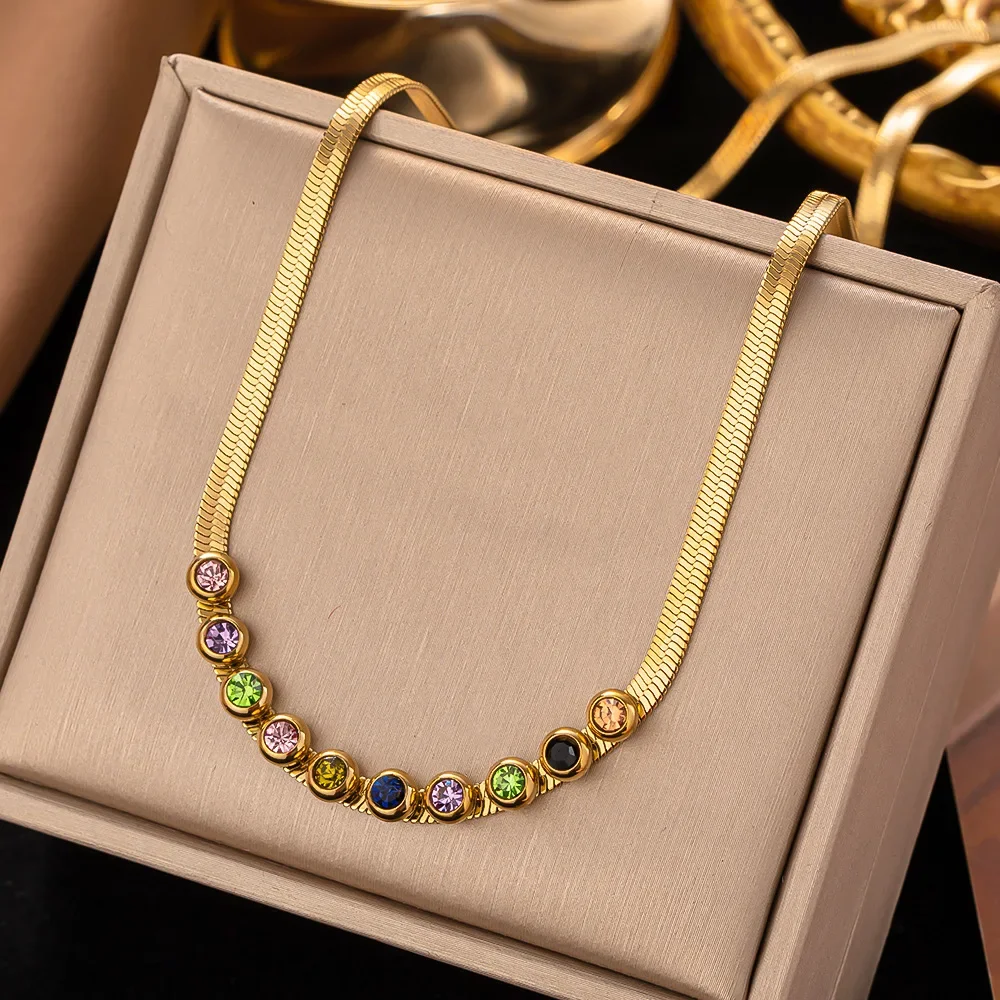 

Fashion Women Jewelry Bling Bling CZ Zircon Necklace Snake Chain Titanium Stainless Steel Demon Eye Necklace for Ladies