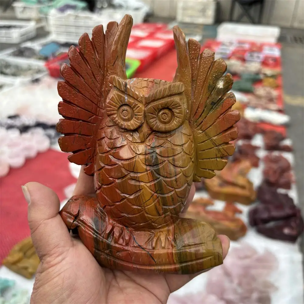Natural Yellow Tiger Eye Stone Owl Carving Reiki Healing Fengshui Decorative Piece for Holiday Crafts And Gifts