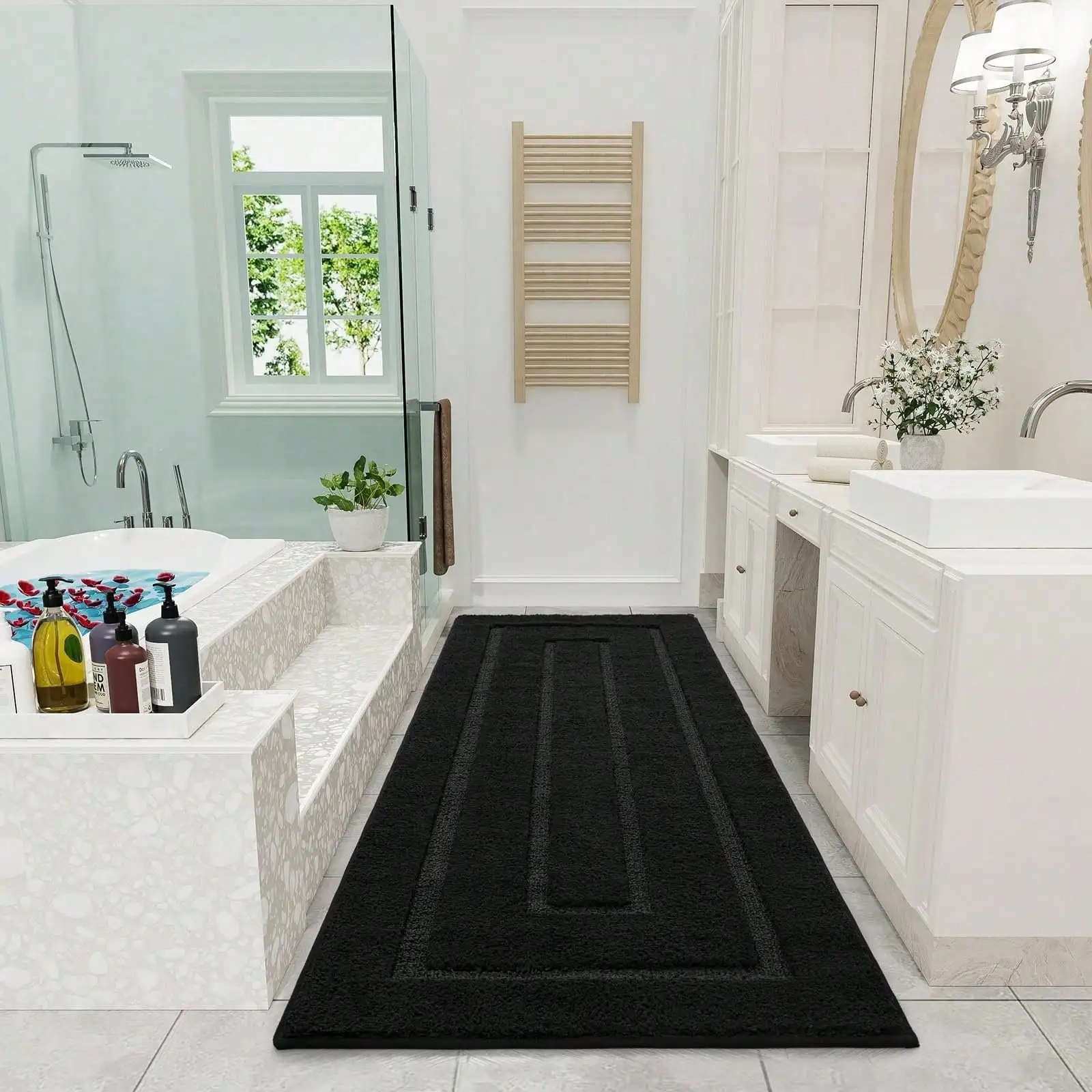 

24x70 Non-Slip Bathroom Runner Rug - Ultra Absorbent Microfiber Mat ,Machine Washable Plush Shower Floor Carpet, Soft Whi