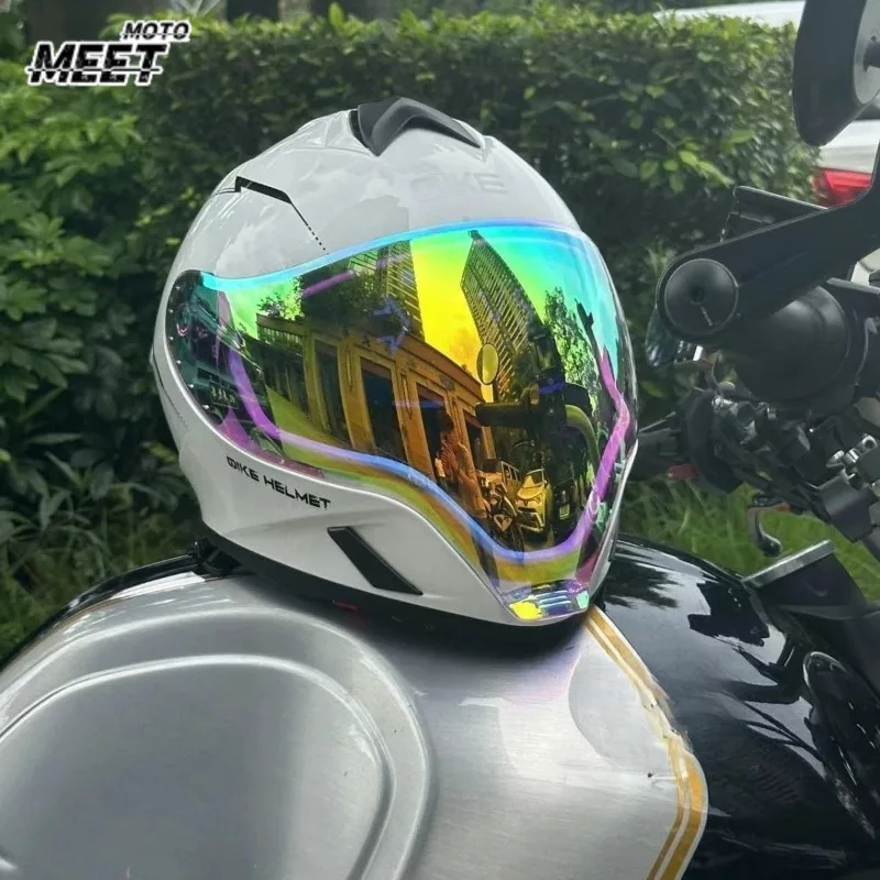 QIKE Motorcycle Helmets Ghost Face Full Capacete Road Racing Half Flip Up Casco Unique Long Lens Flip Up Men Women