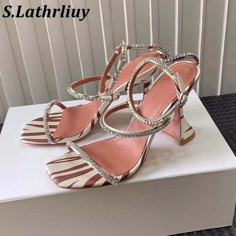 Shining Rhinestone High Heels Sandals Women's Fashion Transparent Strange Style Open Toe Sandalias Summer Banquet Dress Shoes