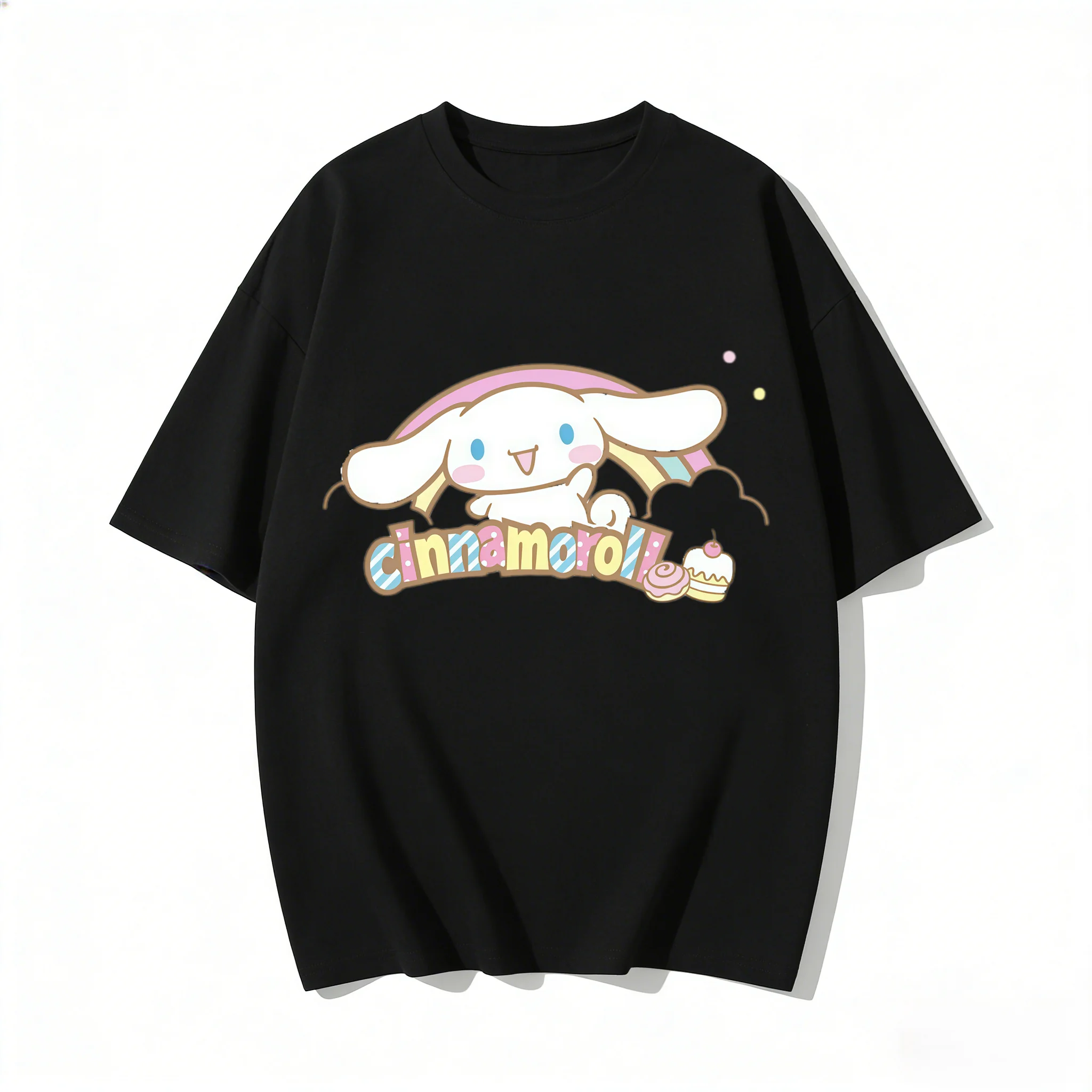 2026 New Cinnamoroll Rainbow Cake Cartoon Print T-shirt Family Matching Outfits Casual Short Sleeve Tee for Women Men Kids Tops