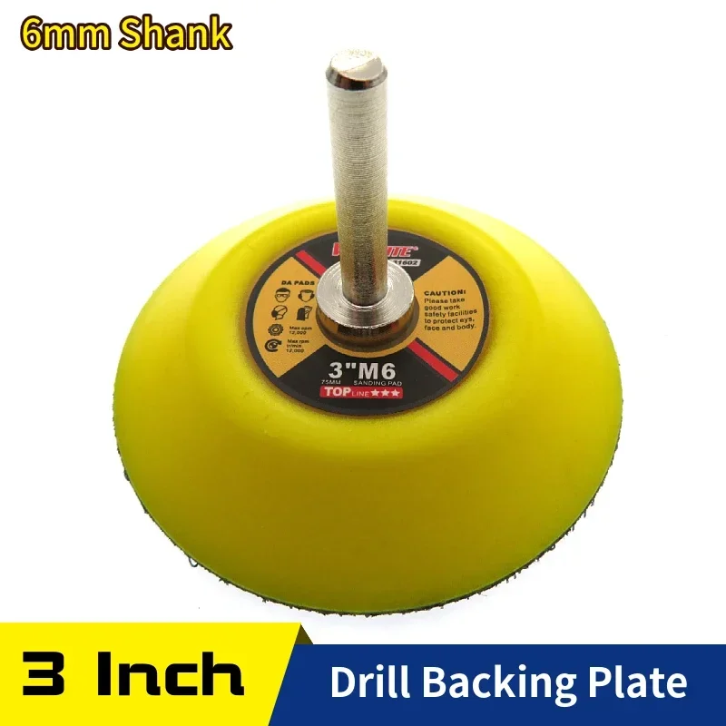 

3 Inch (75mm) Hook and Loop Sanding Pad with 6mm Dia Shank Drill Backing Plate Rotary Tools For Grinders Polishers