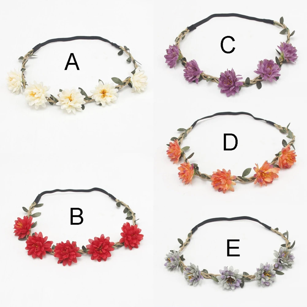 

Chrysanthemum Headband Floral Crown Headdress Hair Accessories Women Girls Boho Style Unfading Realistic Flower Wedding Party