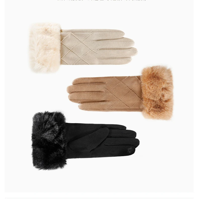 النساء الشتاء الدفء شاشة تعمل باللمس الجلد المدبوغ شعرية قفازات شعر المعصم موضة أنيقة مزاجه يندبروف محرك #2