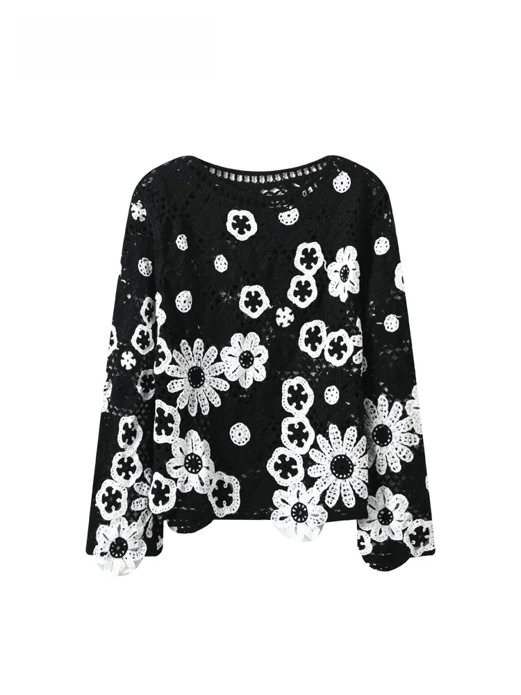 

Casual Long Sve Cover up Top for plus Size Women Spring Faion Slimming Sli Polyester Knitwear round Ne Plant Flora...