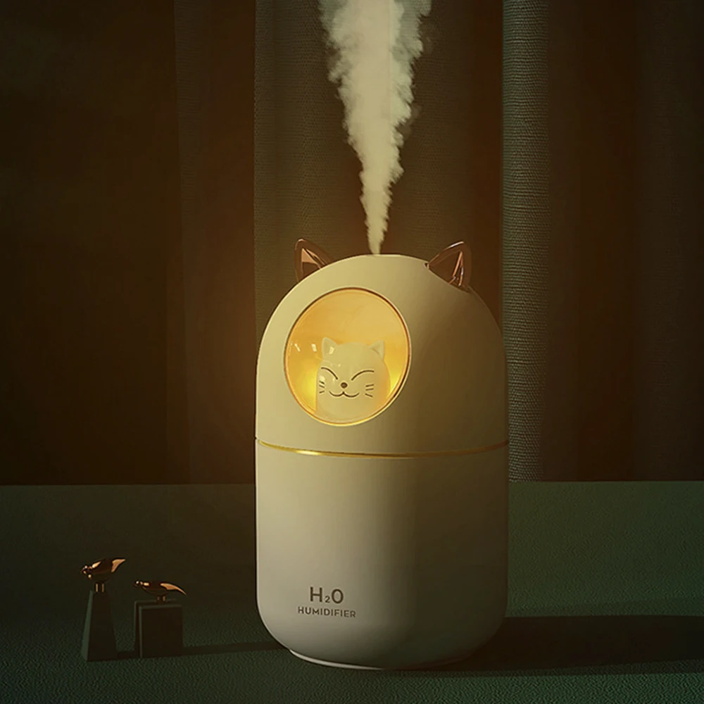 300ML Ultrasonic Cool Mist Air Humidifier for Bedroom, Mini Cute Humidifier with LED Atmosphere Night Light DC5V