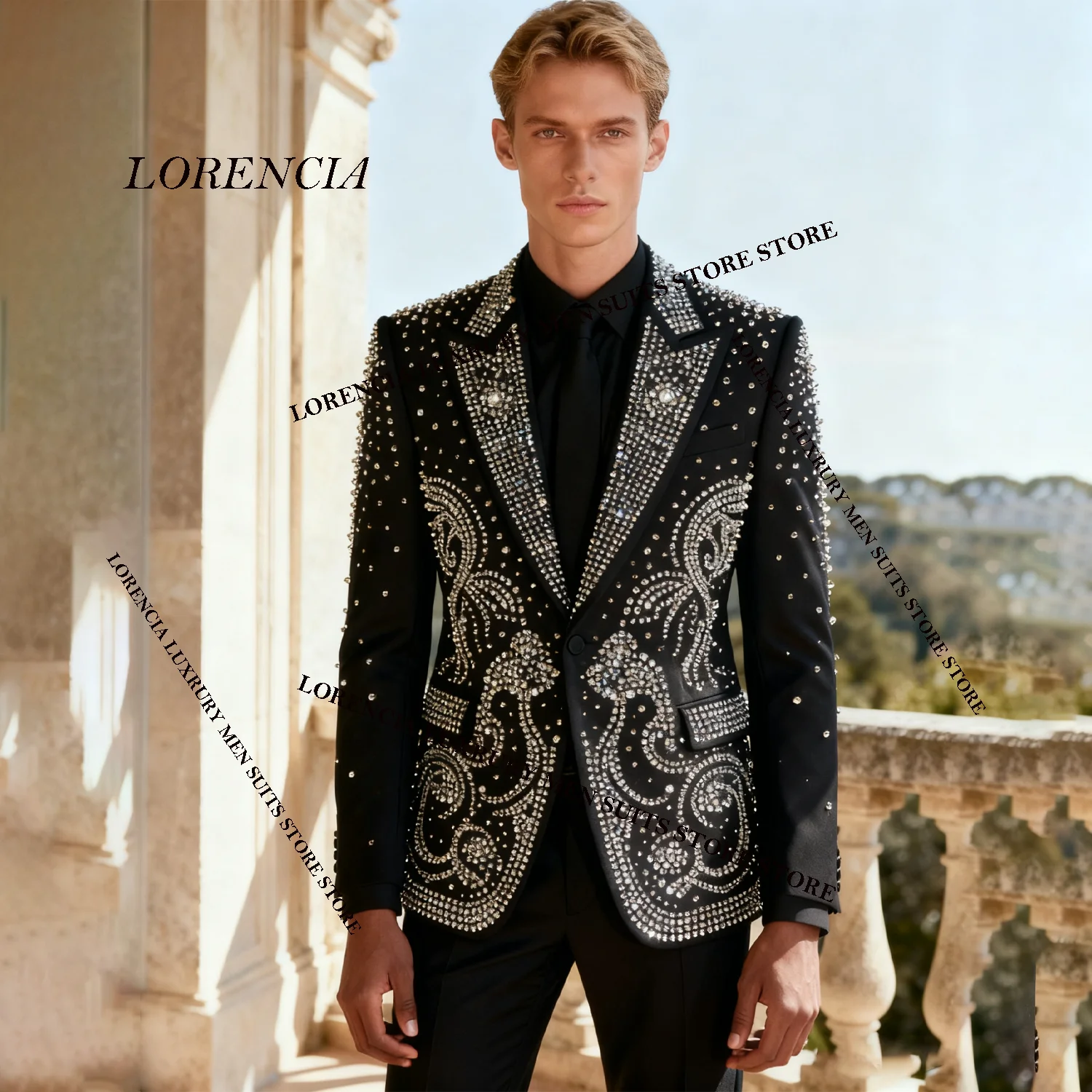 

Изысканный высококачественный мужской костюм с лацканами по индивидуальному заказу, облегающий спортивный смокинг для жениха, свадебный фрак, ювелирные изделия с бриллиантами, Ropa homre