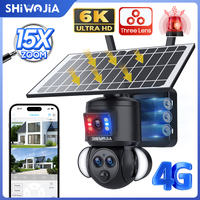 SHIWOJIA 6K 12MP 15X Zoom Solar Camera 4G SIM Security Outdoor 3Lens Dual Screen Recording Humanoid Tracking Color Night Vision