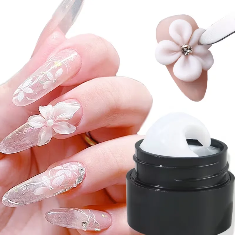 5ml 3D Nail Art Decoration Gel, White Craft Adhesive, Jelly-like Non-sticky Solid Gel, Quick-drying Extension Gel, DIY Nail Art