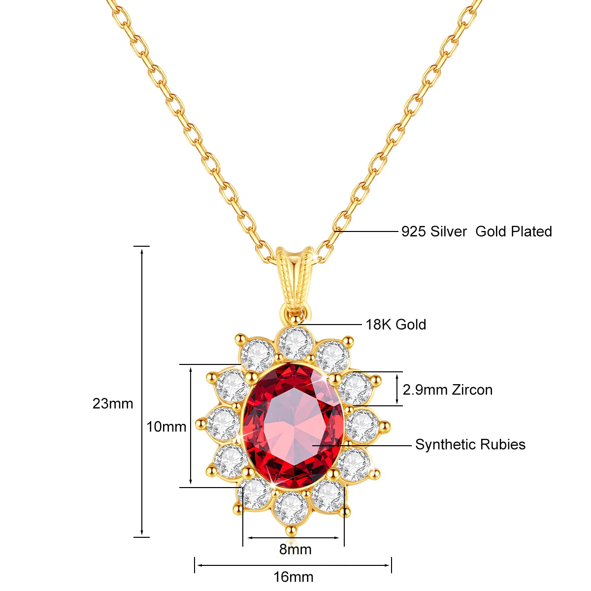 Au750 Necklace Real 18K Gold Princess Diana of Wales Pendant Fine Jewelry Wedding Anniversary Gift for Women