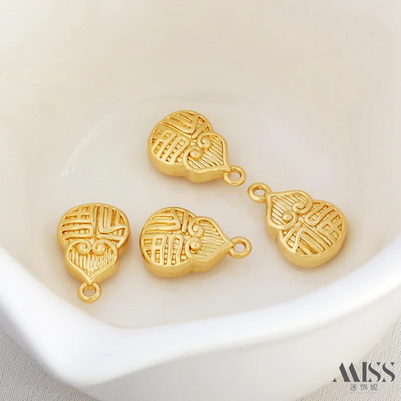 18K Gold Plated Fu Character Gourd Pendants, DIY Handmade Braided Rope Bracelet Necklace Charms Accessories
