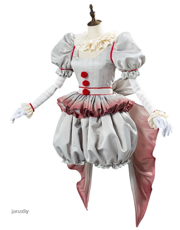 Movie Clown Pennywise Cosplay Costume Halloween Girls Outfit Horror Lolita Dress Up Women Fantasy Dress Carnival Party Full Set