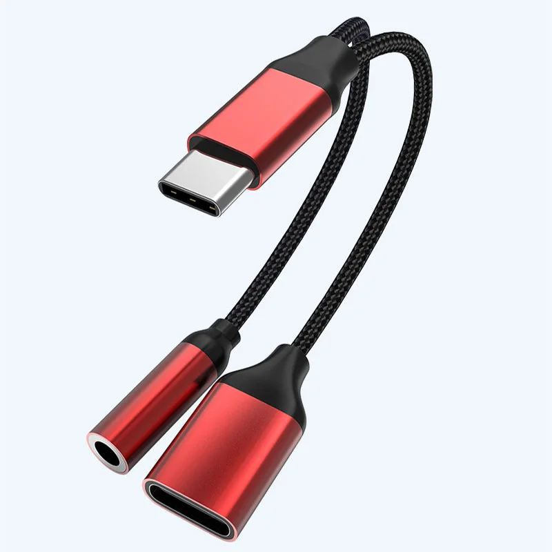 10PCS 2-in-1 USB-C Stecker Auf Aux + USB-C Buchse OTG Adapter Kabel Nylon Jacke audio Konverter Datenübertragung 3,5mm + C Adapter Kabine