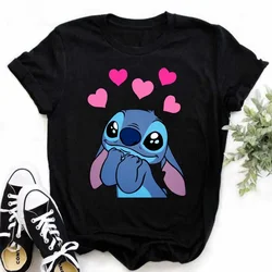 T-shirt Kawaii Stitch pour femmes, t-shirts graphiques de coeur de dessin animé en Y, vêtements d'anime mignons, vêtements féminins, été