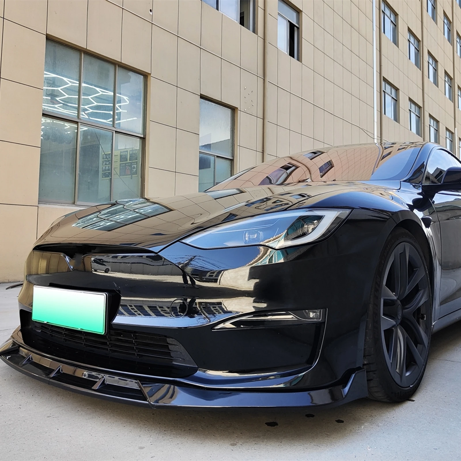 Front Bumper Spoiler Lip For Tesla Model S 2021 2022 2023 Glossy Black Car Lower Splitter Body Kit Blade Protector