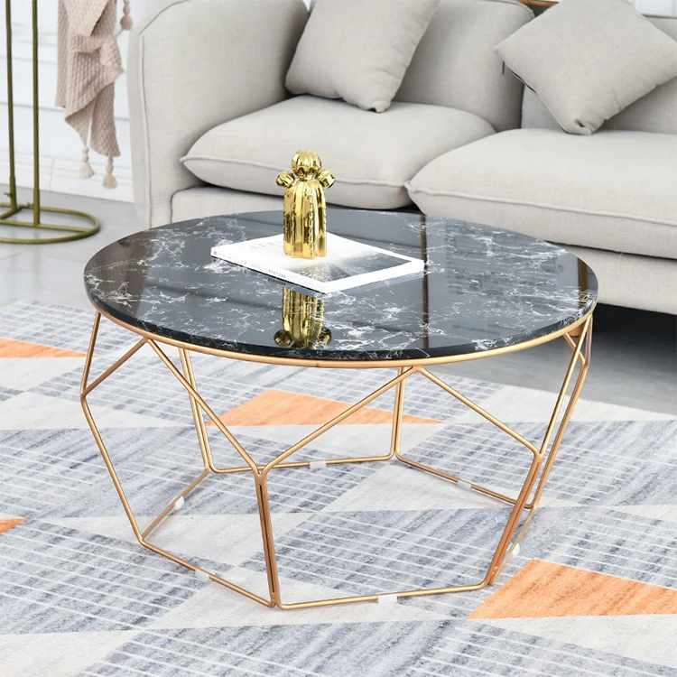 Stainless Steel Rose Gold Side Table Artificial Marble Top