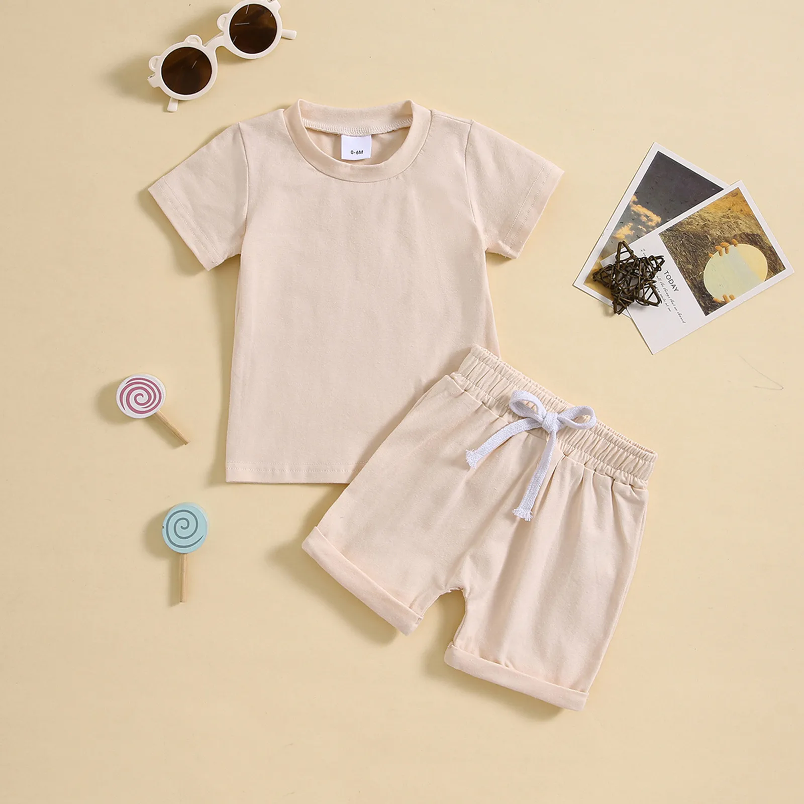 

Kids Infant Baby Boys Shorts Set Solid Color Short Sleeve Crew Neck T-shirt Elastic Waist Shorts Toddler Set Summer Outfit 6M-4T