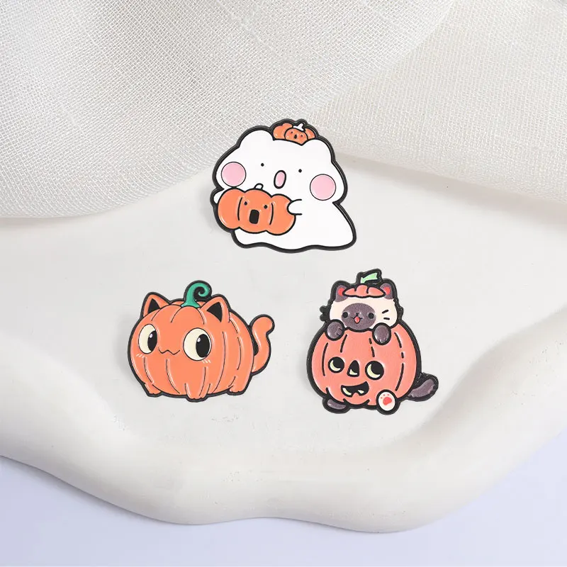Halloween Cute Badge Cartoon Pumpkin Cat Ghost Enamel Pins Fashion Lapel Metal Brooches Backpack Clothes Jewelry Gift for Friend