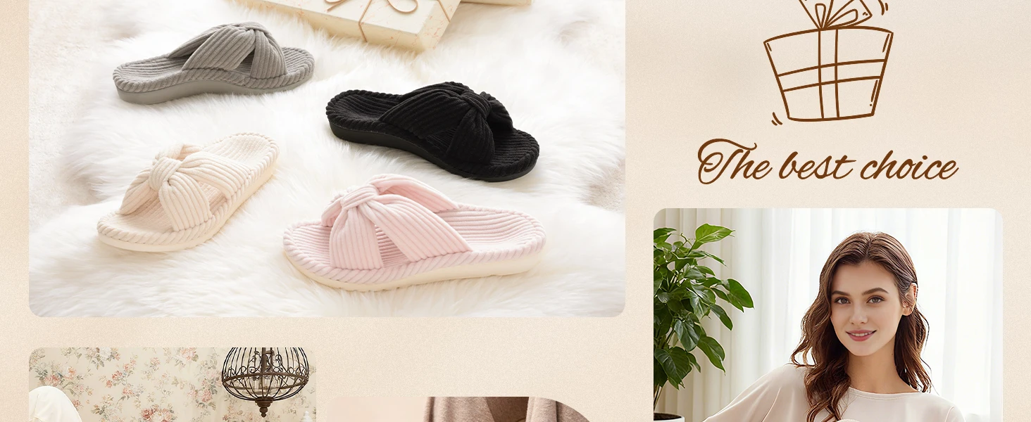 Shevalues Orthopädische Hausschuhe für Plantarfasziitis, Gemütliche Offene Zehenpartie, Cord-Slipper mit Kreuzschnürung und Fußgewölbestütze – Detail 6