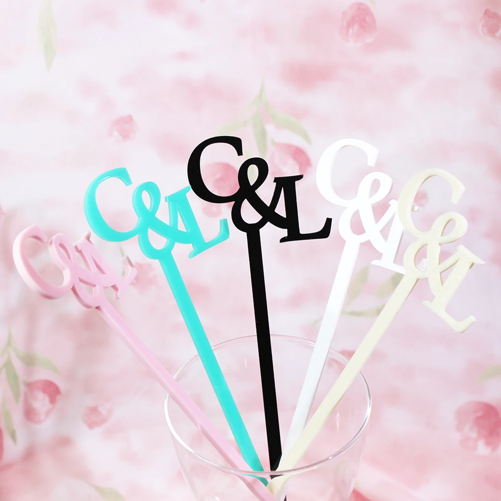 Personalized Wedding Drink Stirrers Acrylic Initial tags Drink Tags Cocktail Sticks Baby Shower Drink Label Charms 30/100pcs