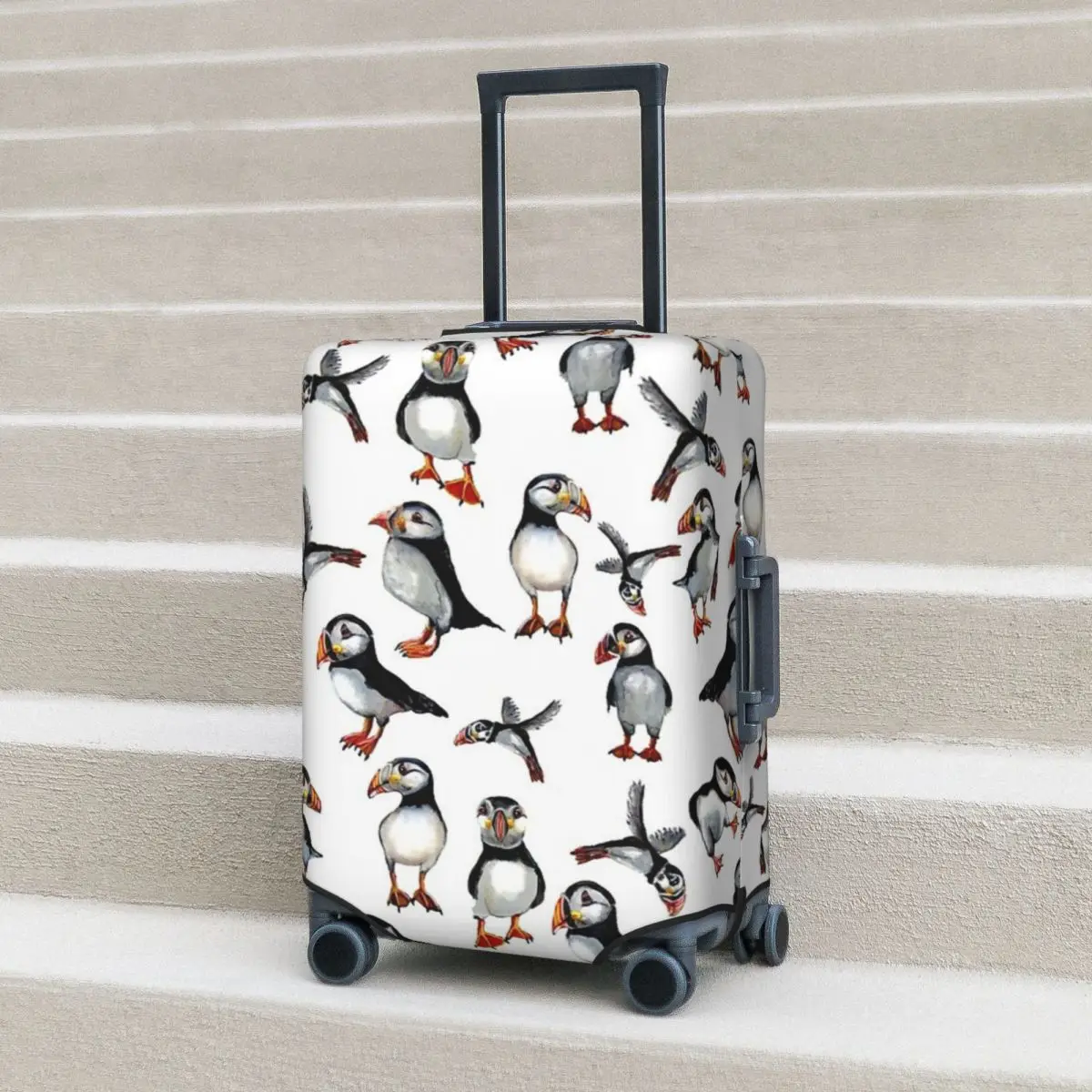 

Puffins Pattern Suitcase Cover Protection Elastic Travel Luggage Protector Covers for 18-32 Inch