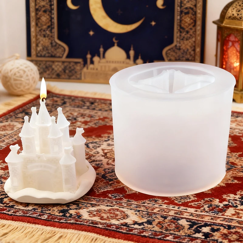 Temple Castle Relief Pattern Spherical Candle Stand Mold DIY Ramadan Decoration Handmade Soap Silicone Mold