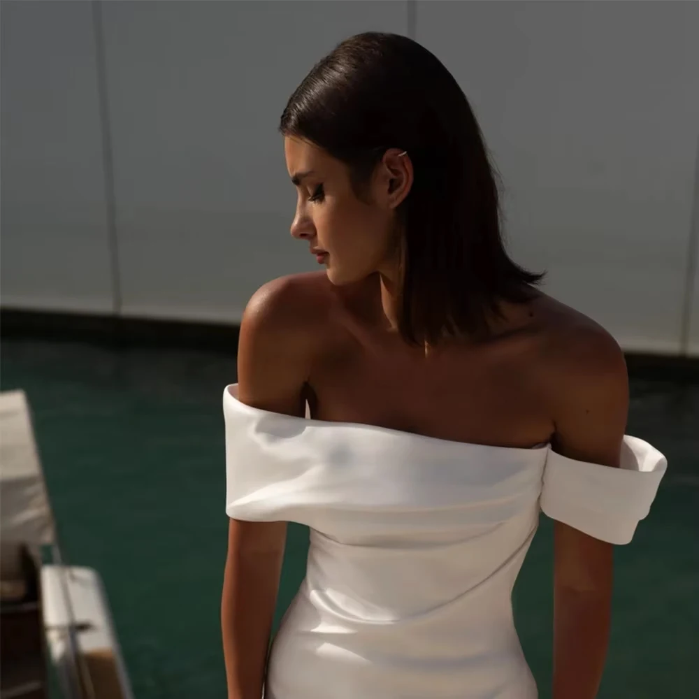 Aangepaste prachtige boothals trouwjurken voor vrouwen bruid SOff de schouder sweep trein zeemeermin nieuwe vestido bruidsjurk