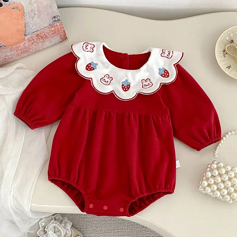 

Новинка 2023 года, осенняя детская одежда для детей от 0 до 24 месяцев, боди для новорожденных девочек, хлопковый комбинезон с длинными рукавами и вышивкой для младенцев