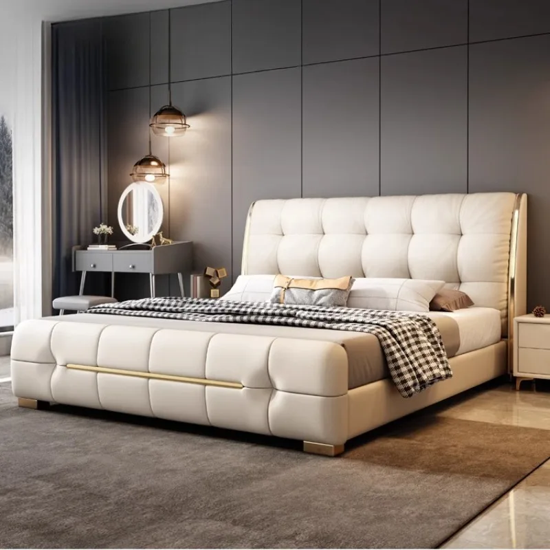 Rustic Luxury Double Bed Mattress Sheets Leather High Modern Double Bed Frame Storage Cheap Cama Matrimonial Bedroom Furniture