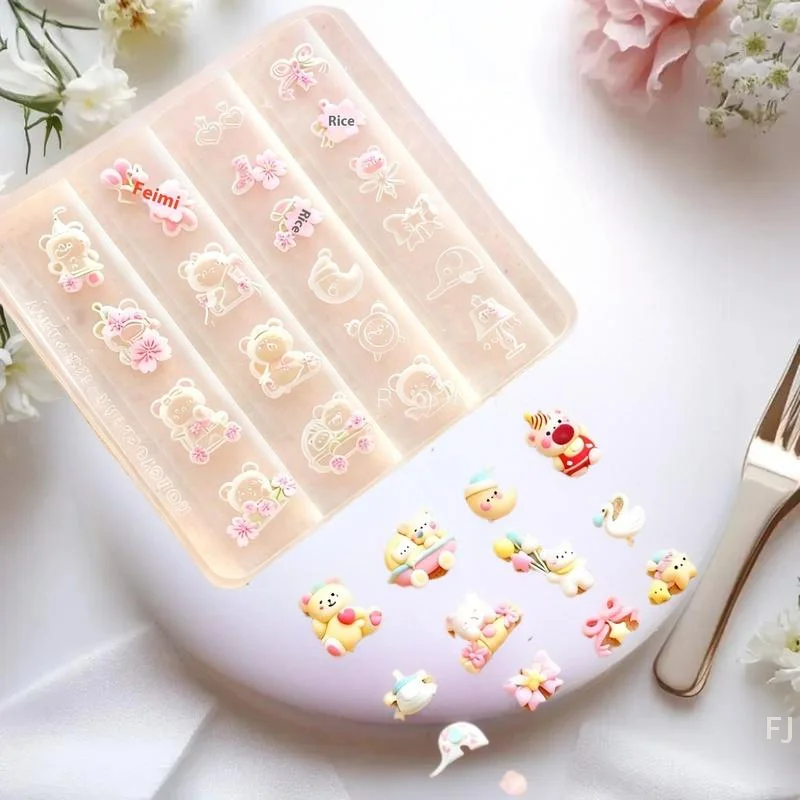 

1/2/3 упаковки 3D мультяшный медведь силиконовая форма для ногтей для художественного украшения своими руками, тонкая прозрачная силиконовая форма