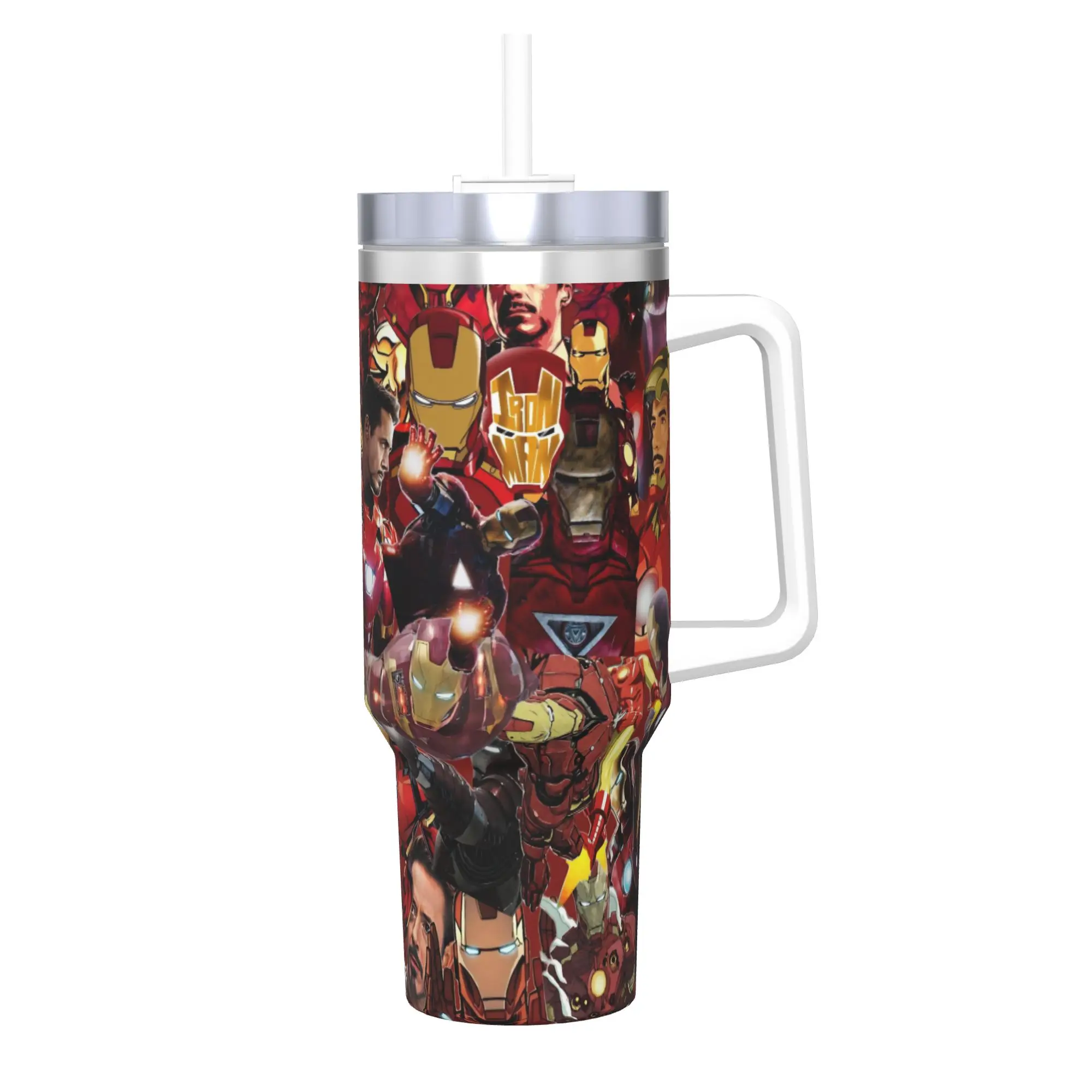 

40oz Iron Man Tony Stark Superhero Vacuum Insulated Tumbler Armor Comic with Straw Lid Mugs Stainless Steel Cup Office Portable