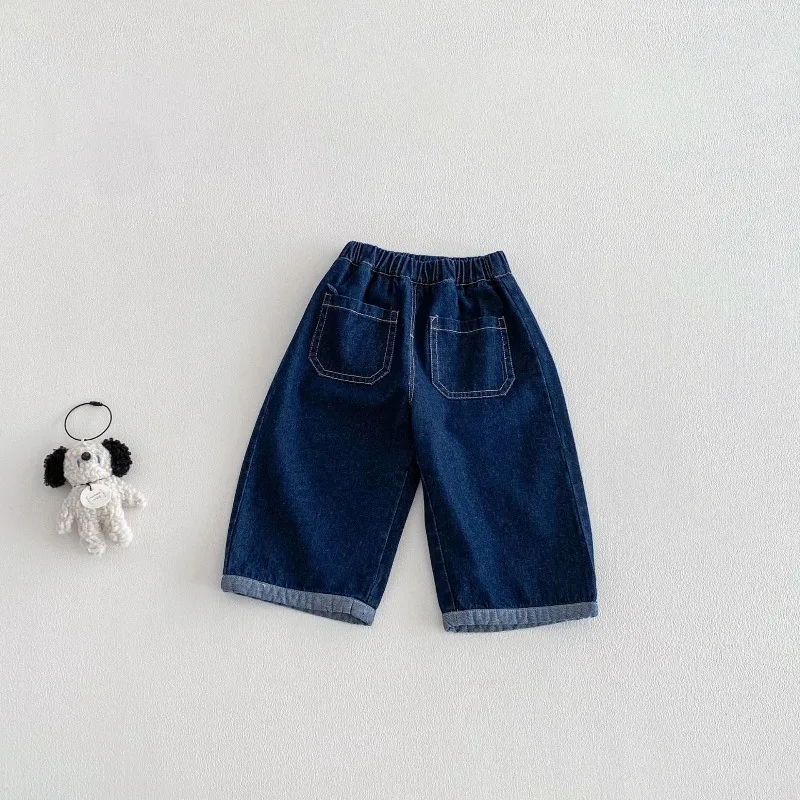 Mädchen-Cartoon-Jeanshose, 2026, Frühling, koreanischer Stil, Kinder-Freizeitjeans voller Welpen-Druck, lockere elastische Taille, Jungenhose – Detail 6