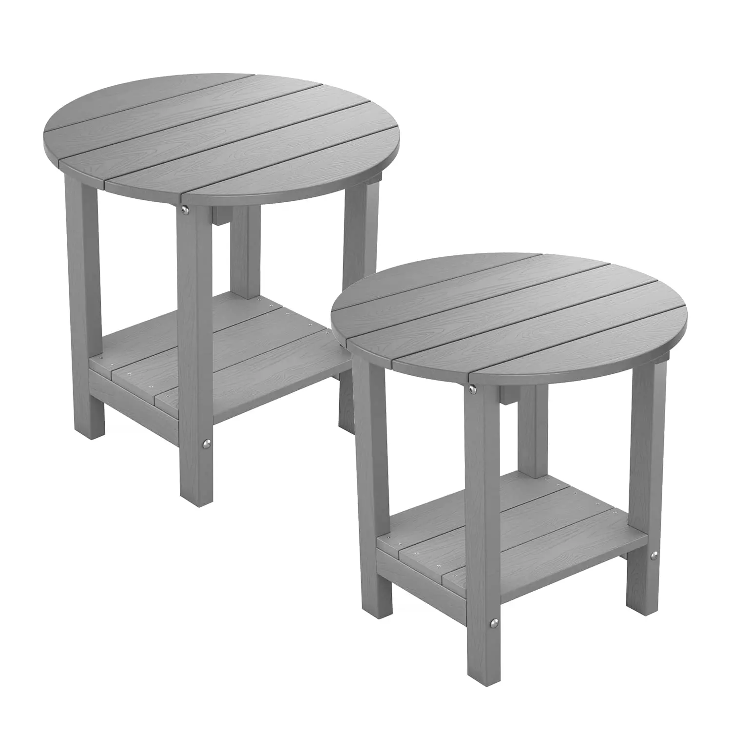 Outdoor Side Table Set of 2, 18 Inch Round 2-Tier HIPS Wood Look Waterproof End Table for Patio Pool Porch, Customized