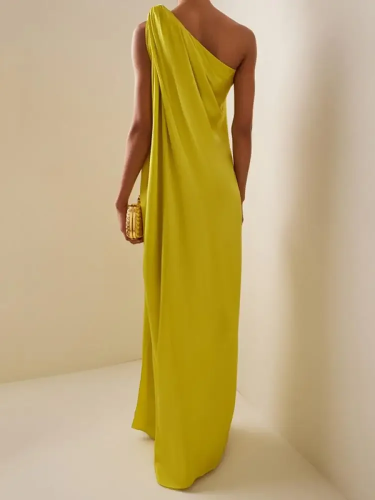 Onecozyday vrouwen Temperament Banket Jurken 2025, Zomer Mode One-schouder Mouwloze Feestjurk Split-side Maxi Jurk