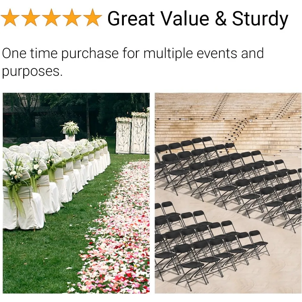 Portable Folding Metal Chairs with Solid Plastic Seats for Outdoor Events, Parties, and Dining - 10 Pack