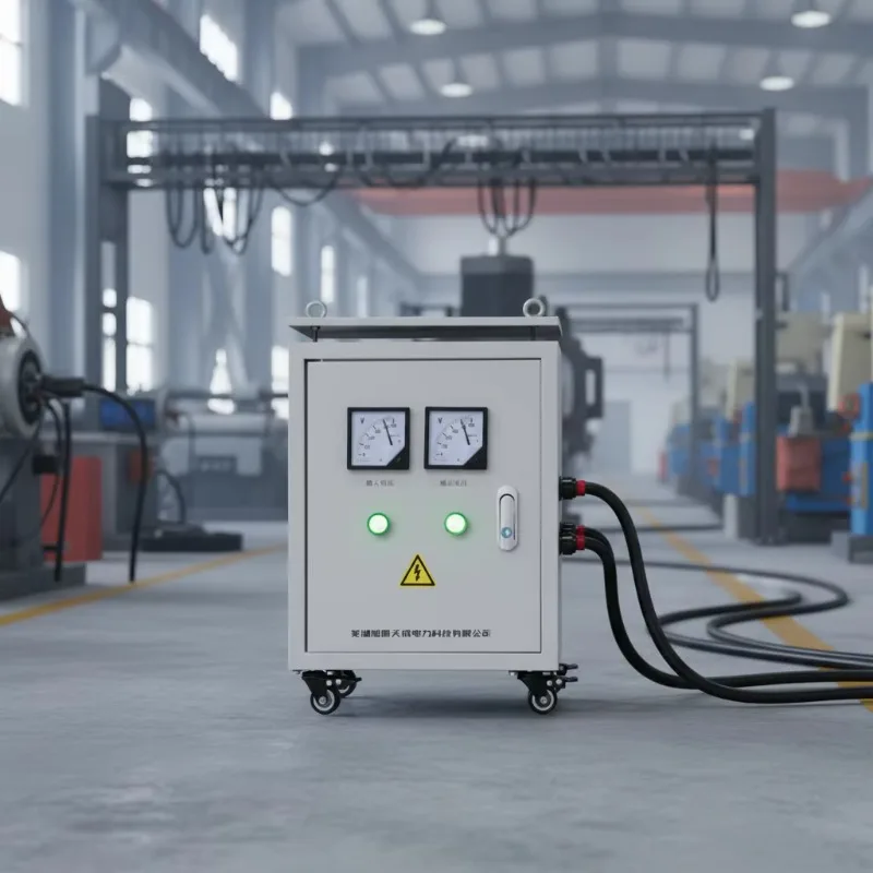 Three Phase Isolation Dry Voltage Transformer Customized With Protective Enclosure LCD Voltmeter Universal Wheels Safe